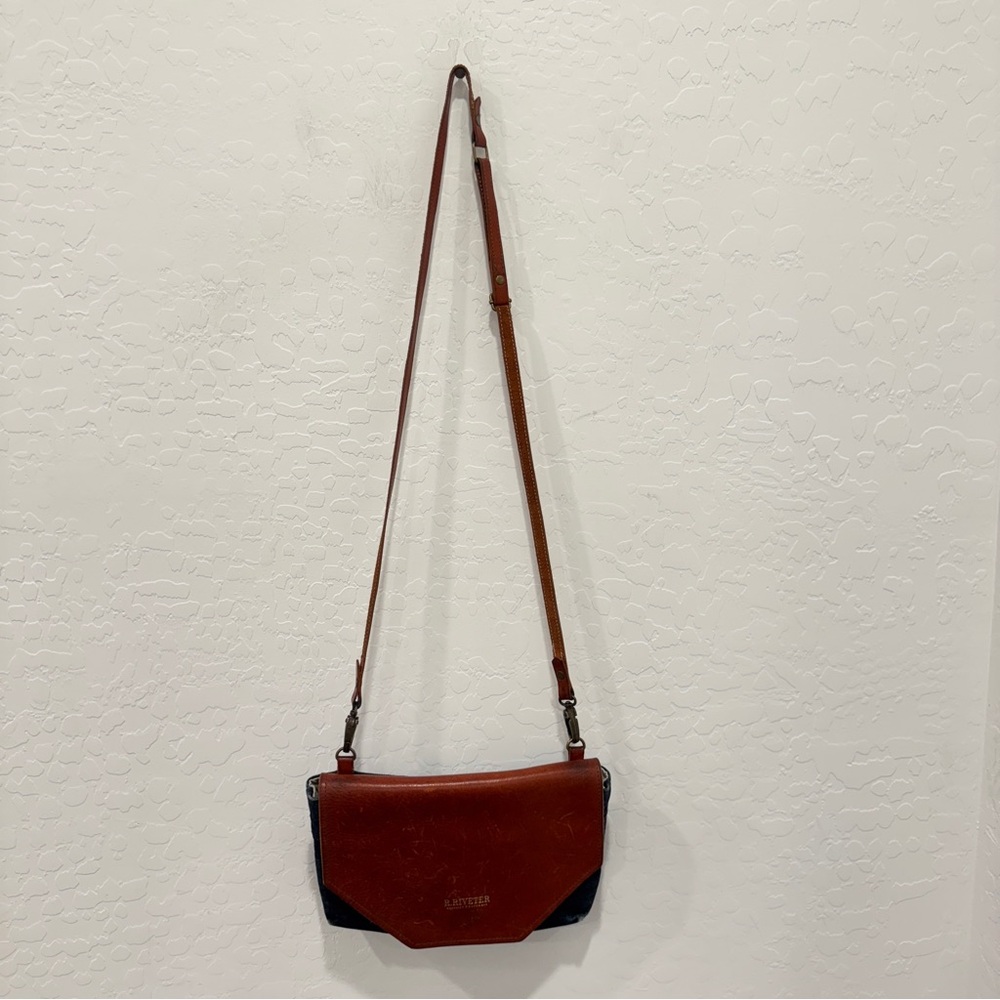 R. Riveter Brown Leather Purse Denim Casual Everyday Western Rodeo Cowgirl